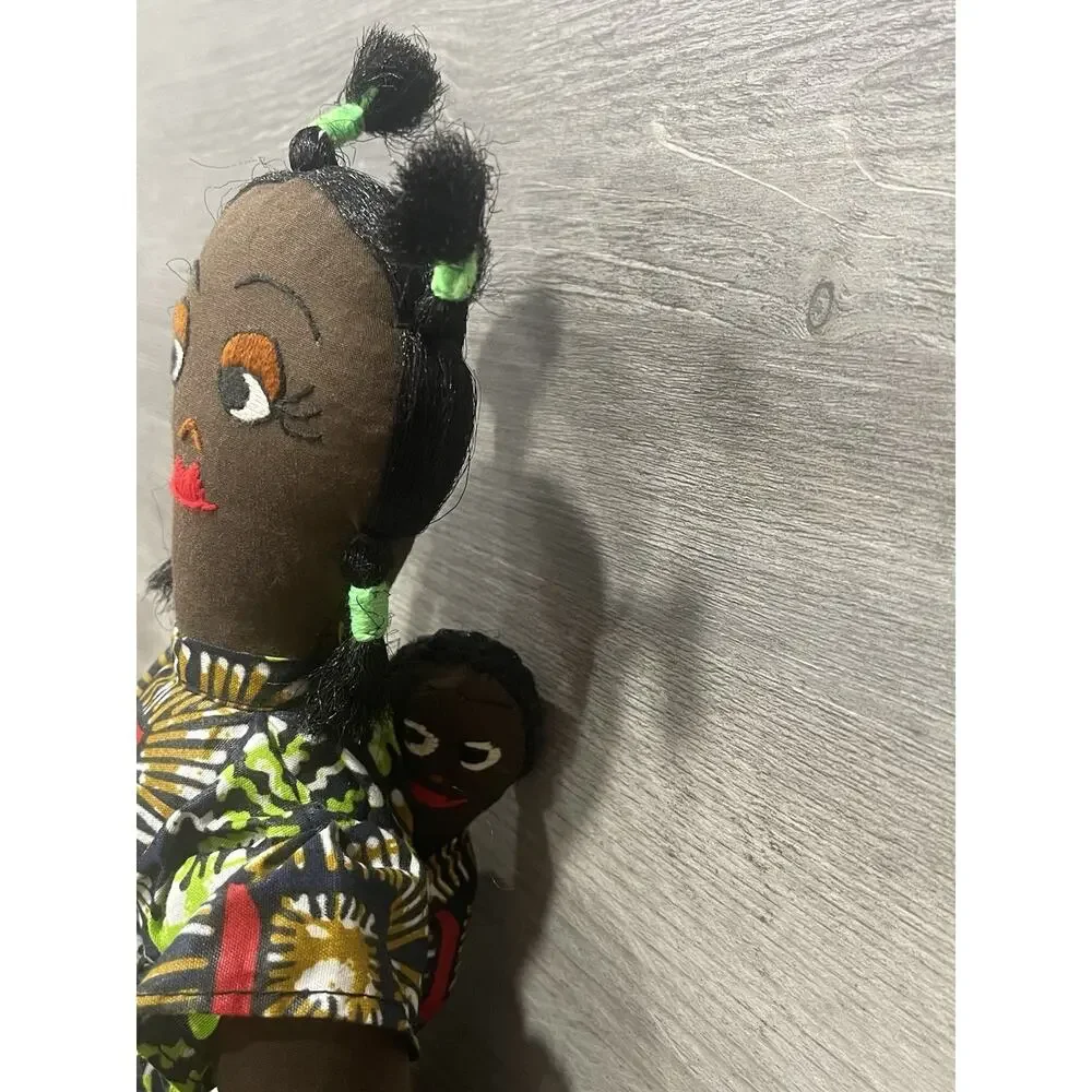 African Doll With Baby From Rwanda Cloth Rag Folk Art 13”